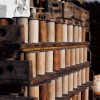 Spindles stacked for use at the Lonaconing Silk Mill.